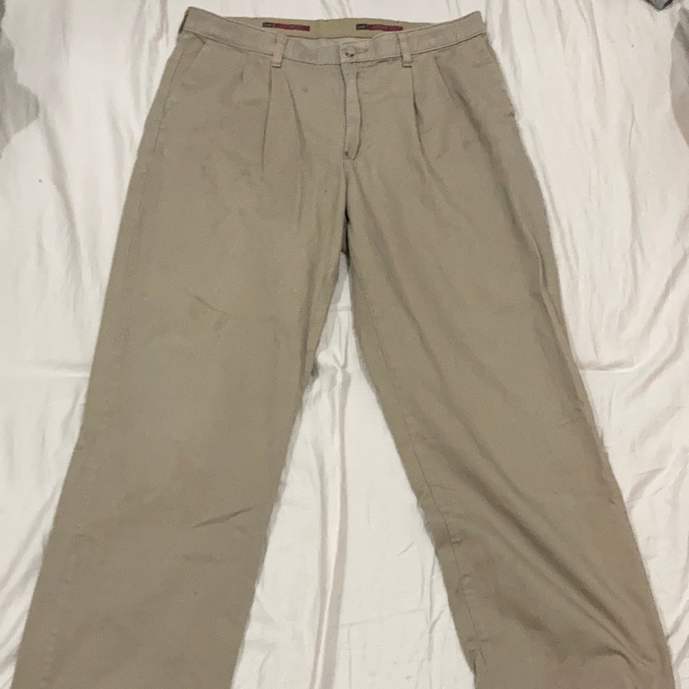 Really baggy Lee custom fit khakis